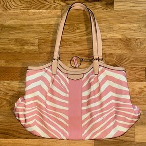 Coach Pink and Cream Zebra Tote Purse 👛